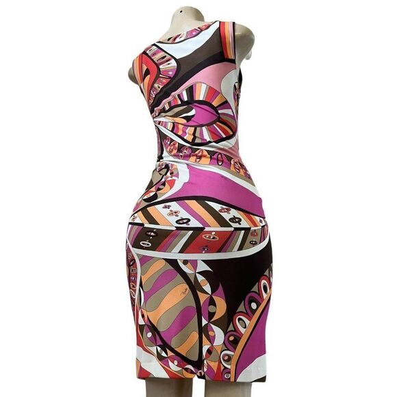 EMILIO PUCCI Multicolor Abstract Ruched Side Sheath Knee Length Dress Si… - Picture 9 of 16